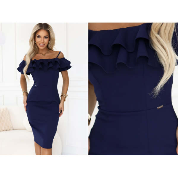 Temno modra španska obleka z volančki